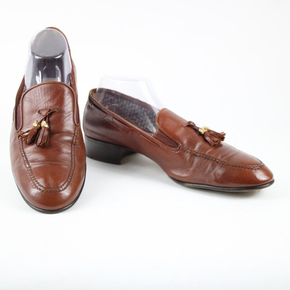 Gucci Sz 43.5? M Brown Tassle Leather Upper Fabric Inner Loafer Shoe - Picture 9 of 16